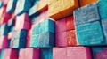 Close up view of a wall made of colorful blocks. Suitable for backgrounds or textures Royalty Free Stock Photo