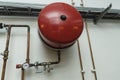 Close up view of warming system element. Pressure indicator and join pipes.