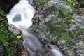 Close-up view of water fall. Beautiful deep forest waterfall. Royalty Free Stock Photo