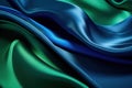 Close-up view of waved blue and green satin fabric