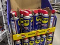 Seattle, WA USA - circa June 2022: Close up view of WD-40 products for sale inside a Lowe`s home improvement store Royalty Free Stock Photo