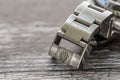 Close-up view of a well-known, Swiss manufactured men`s mechanical divers watch.