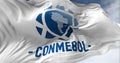 Close-up view of the White Flag with the CONMEBOL logo waving in the wind