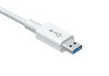 Close up view of a white USB 30 cable for data transfer and charging electronic devices on white background Royalty Free Stock Photo