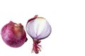 Close up view of whole and half red onion isolated on white background. Royalty Free Stock Photo