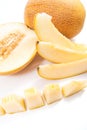 Close up view of whole, half and sliced honeydew melon tropical Royalty Free Stock Photo