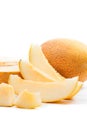 Close up view of whole, half and sliced honeydew melon tropical Royalty Free Stock Photo