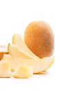 Close up view of whole, half and sliced honeydew melon tropical Royalty Free Stock Photo