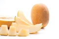 Close up view of whole, half and sliced honeydew melon tropical Royalty Free Stock Photo