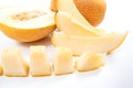 Close up view of whole, half and sliced honeydew melon tropical Royalty Free Stock Photo