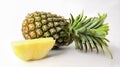 Close up view of whole and sliced ripe pineapple isolated on white background Royalty Free Stock Photo