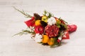 Close up view of winter edible bouquet.