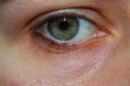 Close up view of woman`s green eye with light Royalty Free Stock Photo