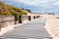 Close-up view of a wood board walk in the beach