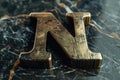 A close up view of a wooden letter placed on a marble surface Royalty Free Stock Photo