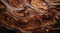 a close up view of a wooden surface with wavy lines and curves of wood in the center of the image, with a black background of Royalty Free Stock Photo