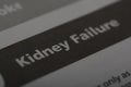 Close up view of the word KIDNEY FAILURE. Kidney failure, also known as renal failure, is a serious medical condition where the Royalty Free Stock Photo