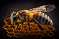 Close up view of the working bees on honey cells.generative ai Royalty Free Stock Photo