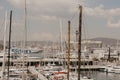 Close-up view of yacht port in the Mediterranean city. Mock-up. Royalty Free Stock Photo