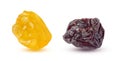 Yellow and black raisins, isolated on a white background Royalty Free Stock Photo