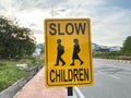 Close up view of a yellow road sign with Royalty Free Stock Photo