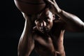 Close-up view of young afroamerican basketball player preparing Royalty Free Stock Photo