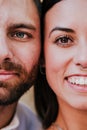 Close up view of young happy couple together. Eyes close up. Love and family concept Royalty Free Stock Photo