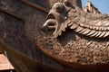 close-up of a viking ships stern, showing the carved tail and rudder Royalty Free Stock Photo
