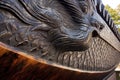 close-up of a viking ships stern, showing the carved tail and rudder Royalty Free Stock Photo