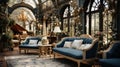 A close-up of the villa\'s interior, which is decorated in a luxurious style. Created with Generative AI