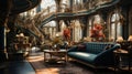 A close-up of the villa\'s interior, which is decorated in a luxurious style. Created with Generative AI