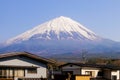 Closeup of Village houses with moutain Fuji background in Japan