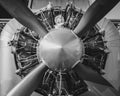 Close up vintage aircraft engine and propeller. Royalty Free Stock Photo