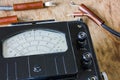 Close-up of an vintage ancient voltmeter