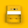 Close up of vintage audio tape cassette with cassette tape box concept illustration on yellow background