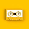 Close up of vintage audio tape cassette with speakers concept illustration on yellow background Royalty Free Stock Photo