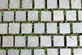 Close up of vintage beige brick wall with white, brown and black bricks, with empty mortar gap Royalty Free Stock Photo