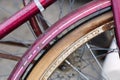 Close-up of vintage bicycle tire with spokes and rust Royalty Free Stock Photo