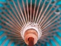 Close-up of vintage blue paper umbrella or parasol. Royalty Free Stock Photo