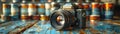 Close-up of a vintage camera and rolls of film Royalty Free Stock Photo