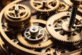 Close-Up of a Vintage Clockwork Mechanism, Intricate Gears and Springs Interlocking, Reflecting Ambience Royalty Free Stock Photo