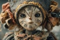 Close up of a vintage cloth doll having a dusty clock face as head Royalty Free Stock Photo