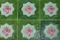 Close-up of vintage floral wall tiles from a refurbished Peranakan shophouse, Singapore