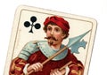 Close up of a vintage jack of clubs playing card.