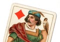 Close up of a vintage jack of diamonds playing card.