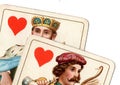 Close up of a vintage jack and king of hearts playing cards. Royalty Free Stock Photo