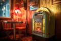 close-up of vintage jukebox in a diner corner