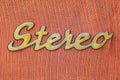 Close up of a vintage jukebox with the text stereo