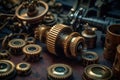 close-up of vintage microscope lenses and gears