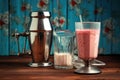 close-up of vintage milkshake mixer and glass